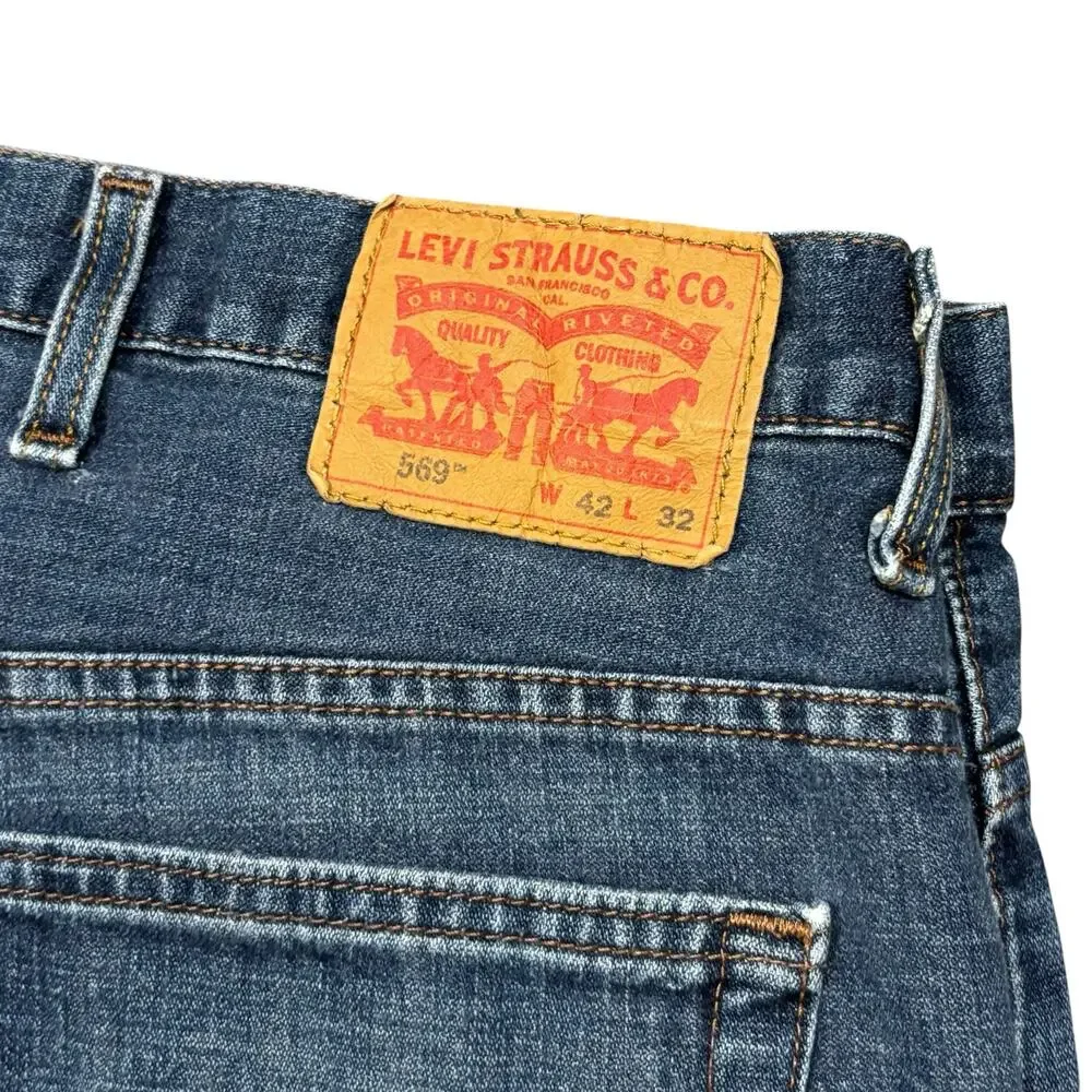 Levi's 569 Loose Straight Fit Medium Dark Wash Denim Low Rise Jeans Mens 42 32